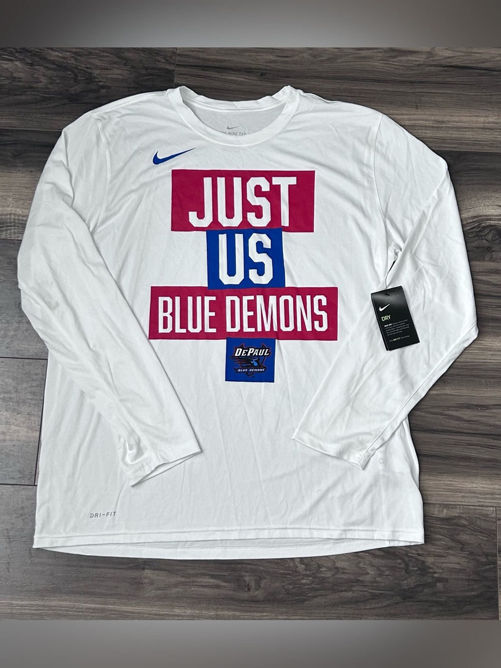 Nike DePaul Blue Demons Performance “Just Ua” Shirt Mens Size XL White New